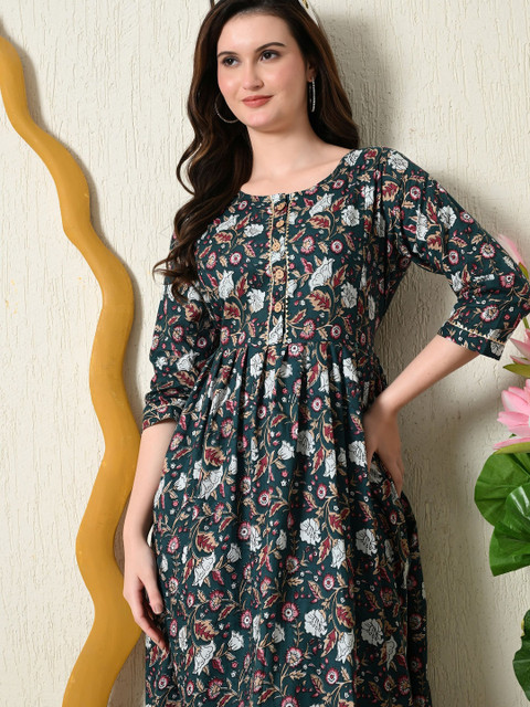 SILAKIVA Floral Print Fit & Flare Midi Dress