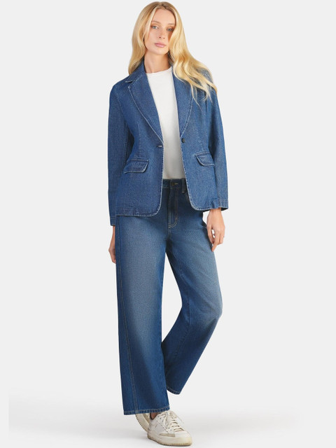 Virgio Women Single Breasted Notched Lapel Regular Fit Denim Blazers