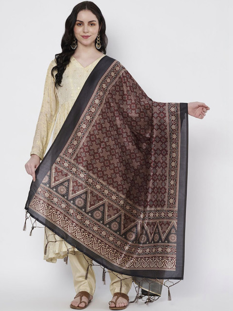 AKSHADEEP Ajrakh Printed Chanderi Dupatta