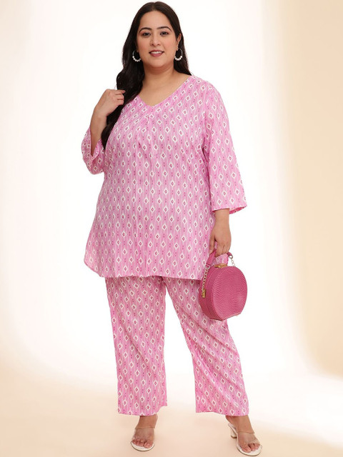 Sztori Printed Cotton V Neck Top & Trousers Co-Ords Set