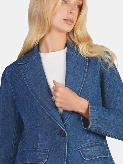Virgio Women Single Breasted Notched Lapel Regular Fit Denim Blazers - Image 6