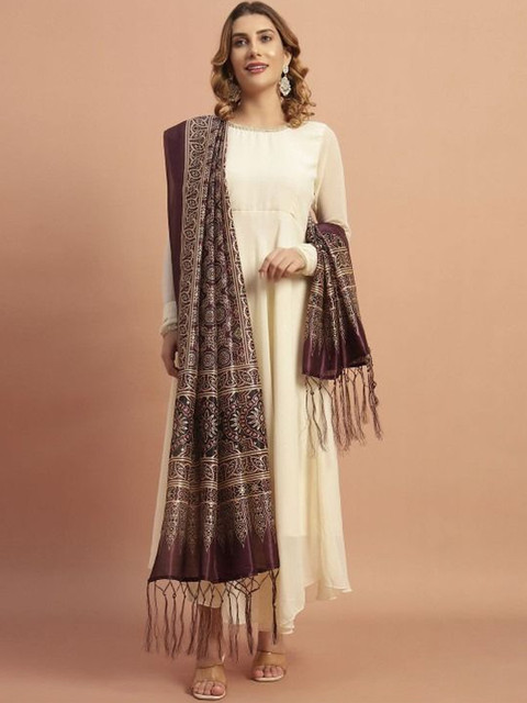 AKSHADEEP Ajrakh Printed Chanderi Dupatta