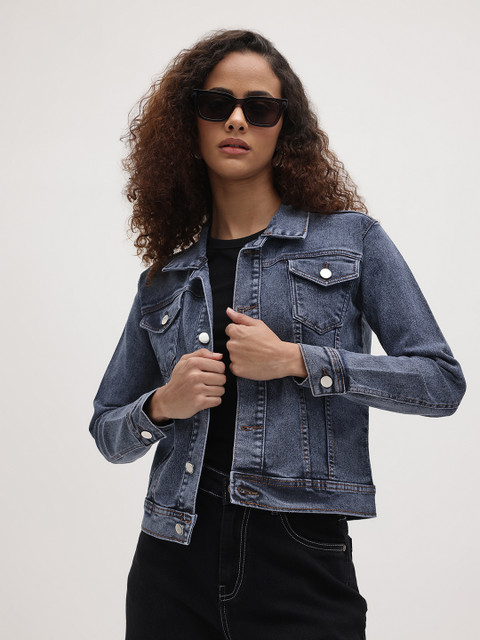 The Roadster Life Co. Spread Collar Denim Jacket with Chest Flap Pockets