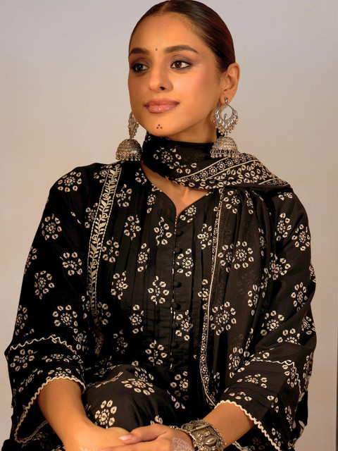 Indo Era Women Ethnic Motifs Printed Regular Pure Cotton Kurta with Trousers & With Dupatta