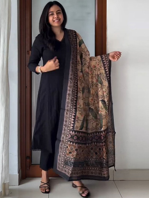 KALINI Women Ethnic Motifs Regular Kurta with Trousers & With Dupatta