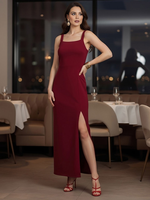 Berrylush BASICS Red Shoulder Straps Maxi Dress