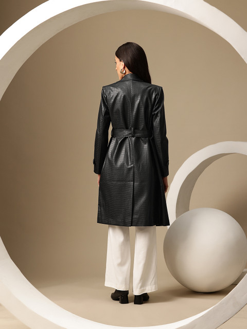 Chemistry Snake Skin Notched Lapel Double-Breasted Overcoat with Belt - Image 5