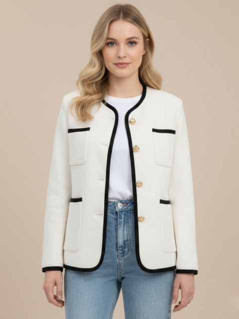 all about you Self-Design Round Neck Front-Open Overcoat