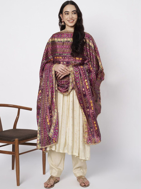 AKSHADEEP Ethnic Motifs Printed Art Silk Foil Print Dupatta