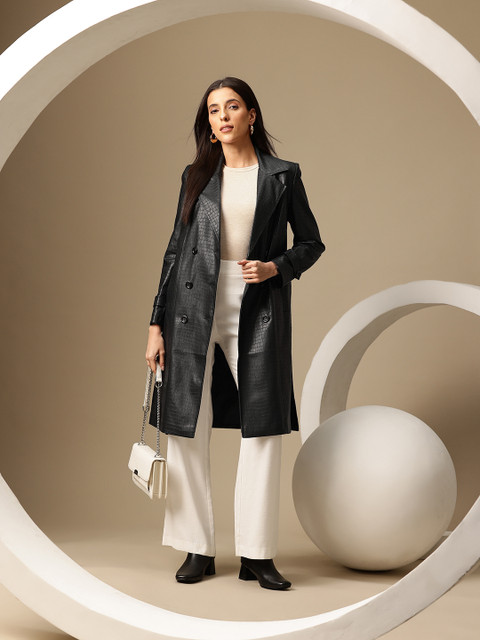 Chemistry Snake Skin Notched Lapel Double-Breasted Overcoat with Belt - Image 6