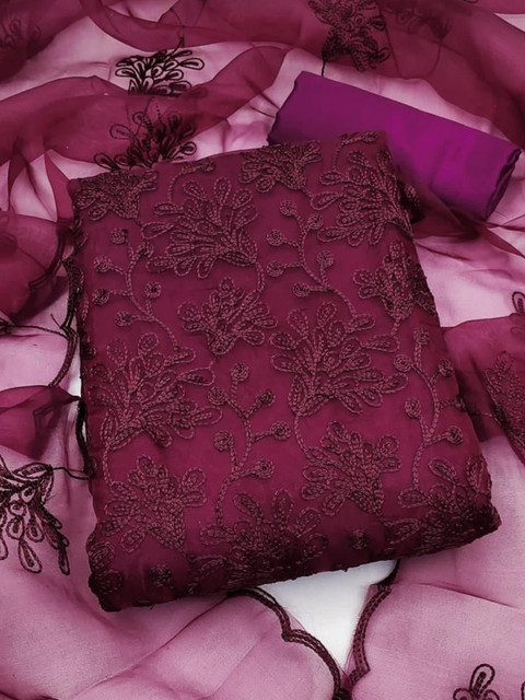 Moda Rapido Women Organza Embroidered Dress Material with Santoon Bottom and Dupatta