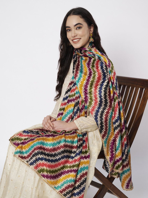 AKSHADEEP Printed Art Silk Leheriya Dupatta