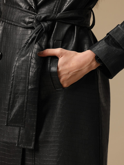 Chemistry Snake Skin Notched Lapel Double-Breasted Overcoat with Belt - Image 7