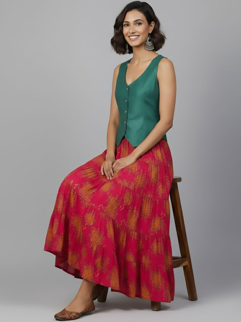 fusion by glitchez Printed Cotton Flared Maxi Skirts