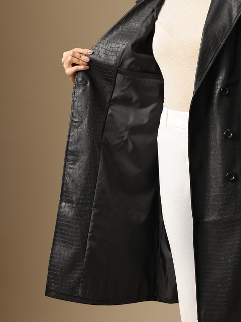 Chemistry Snake Skin Notched Lapel Double-Breasted Overcoat with Belt - Image 8