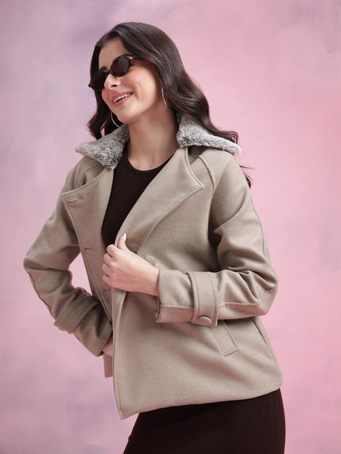 DressBerry Spread Collar Double-Breasted Parka Overcoat