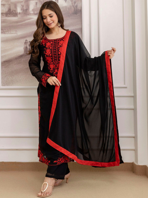 Siya Fashion Women Floral Embroidered Regular Thread Work Kurta with Palazzos & With Dupatta