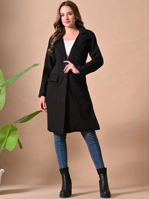 TJ FASHION Notched Lapel Collar Long 2 Flap Pockets Winter Overcoat