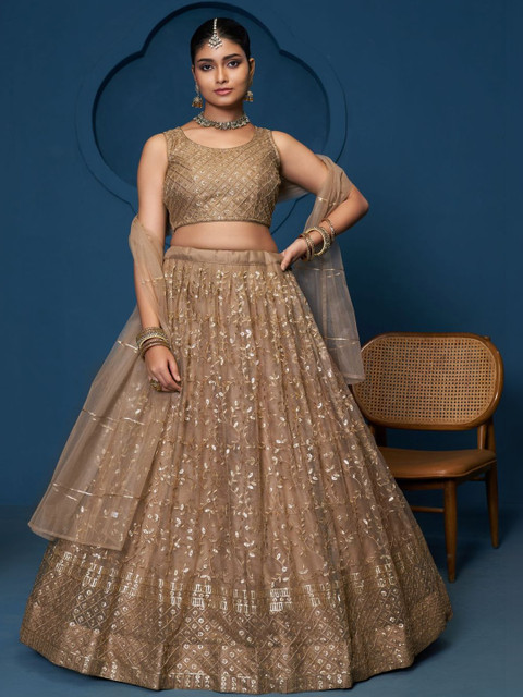 JIHU CULTURE Sequence Embroidered Semi-Stitched Lehenga & Unstitched Blouse with Dupatta