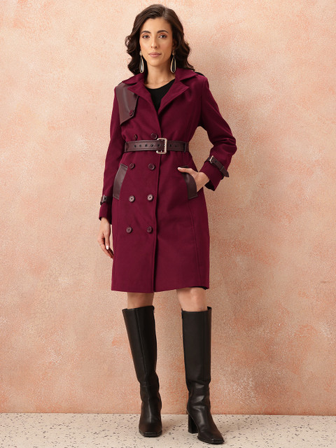 all about you Knee Length Overcoat with Detachable Faux Leather Belt