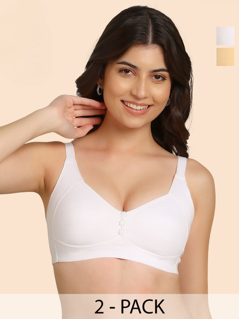 Komli Pack Of 2 Bonded Breathable Cotton Plus Size M-Frame Minimiser Padded Bra