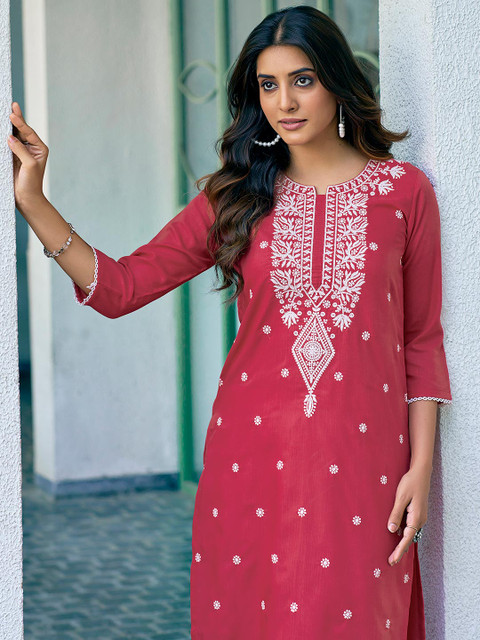Skylee Pop Women Ethnic Motifs Dyed Chikankari Kurta