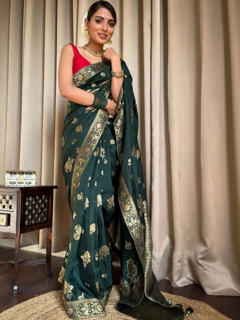 Anouk Floral Zari Silk Blend Banarasi Saree - Image 2