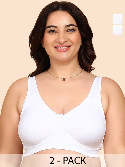 KOMLI Pack of 2 Bonded Breathable Cotton Plus Size Full Coverage Non-Padded Bra