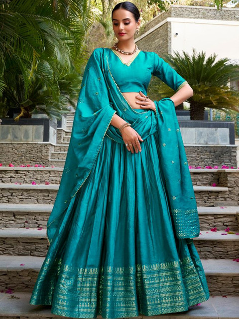 LOOKNBOOK ART Women Embellished Semi-Stitched Lehenga & Blouse With Dupatta