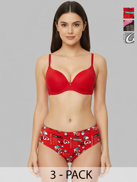 Nakshu Pack of 3 Printed Pure Cotton Mid-Rise Hipster Briefs