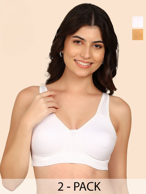 Komli Pack Of 2 Bonded Breathable Cotton Plus Size Full Coverage Non-Padded Bra