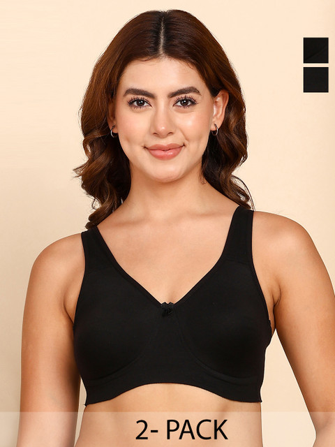 DressBerry Pack Of 2 Breathable Cotton Plus Size Full Coverage Non-Padded Bra