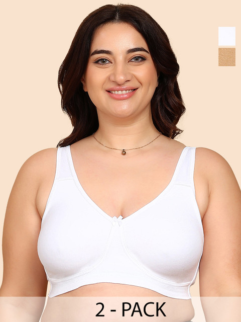 KOMLI Pack of 2 Bonded Breathable Cotton Plus Size Full Coverage Non-Padded Bra