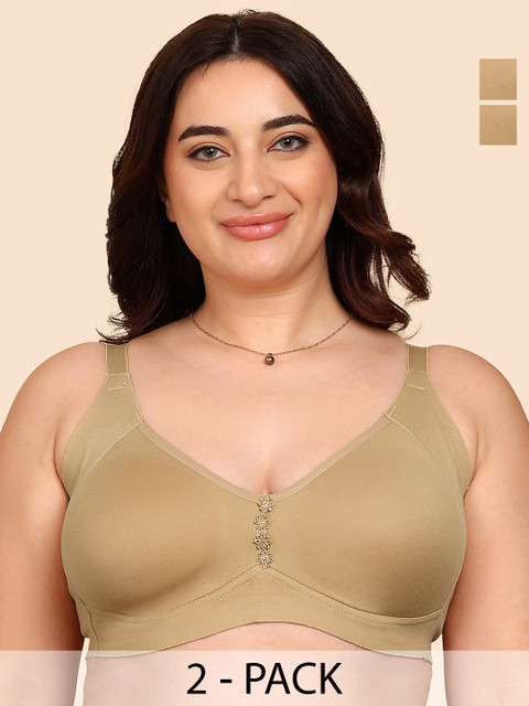KOMLI Pack of 2 Bonded Breathable Cotton Plus Size M-Frame Minimiser Non-Padded Bra