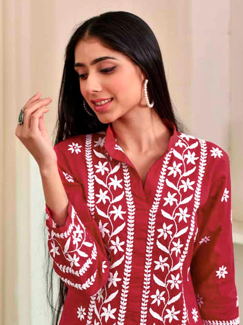 Skylee Pop Women Ethnic Motifs Embroidered Chikankari Kurta