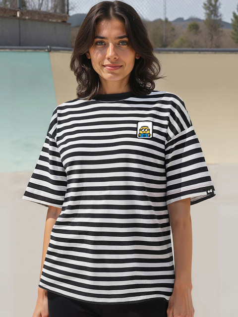 Bewakoof Official Minions Merchandise 's Minion Striped Oversized T-shirt