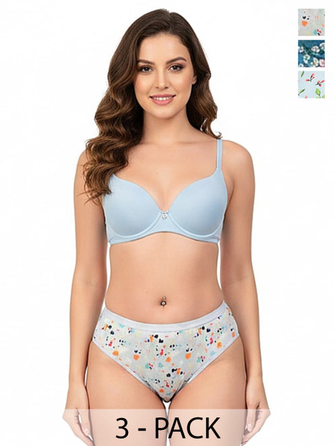 Nakshu Pack of 3 Printed Pure Cotton Mid-Rise Hipster Briefs