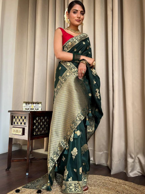 Anouk Floral Zari Silk Blend Banarasi Saree