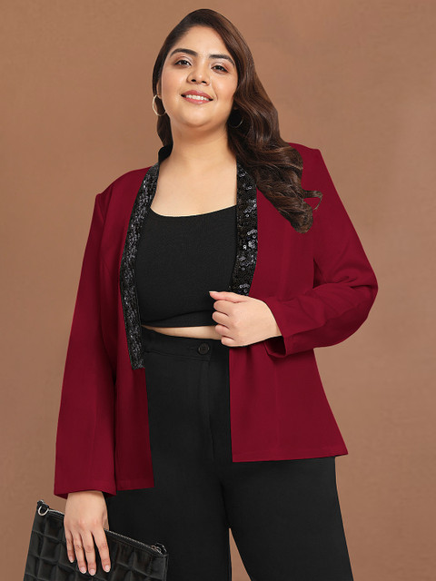 wild U Front Open Plus Size Sequin Blazer - Image 5