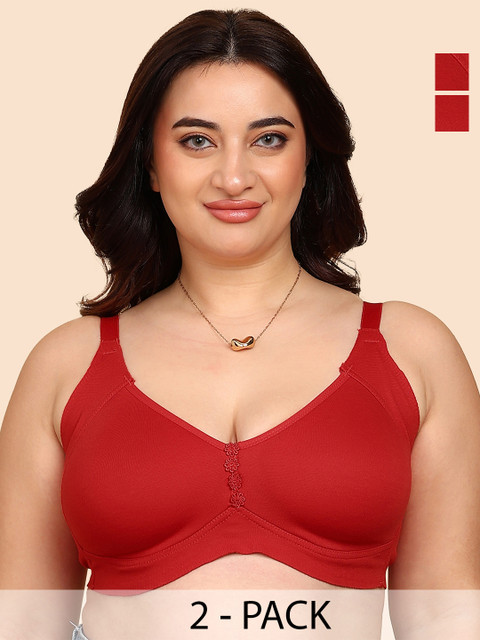 KOMLI Pack of 2 Bonded Breathable Cotton Plus Size M-Frame Minimiser Non-Padded Bra