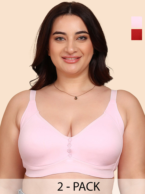KOMLI Pack of 2 Bonded Breathable Cotton Plus Size M-Frame Minimiser Non-Padded Bra