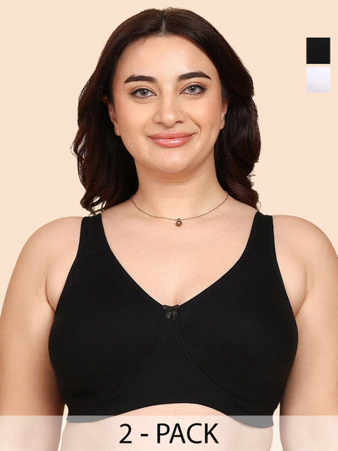 KOMLI Pack of 2 Bonded Breathable Cotton Plus Size Full Coverage Non-Padded Bra