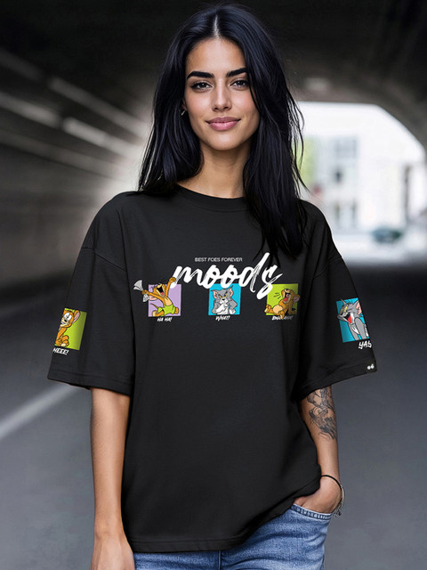 Bewakoof x Official Tom & Jerry Merchandise Friends & Feelings Print Oversized T-shirt