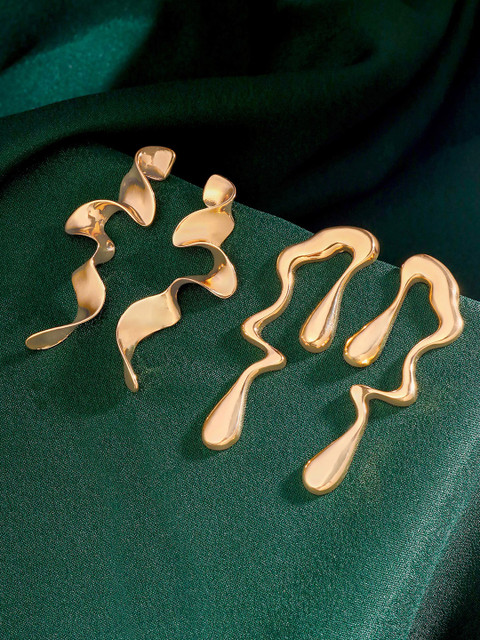 Qiroko Gold Set of 2 Statement Dangler Long Earrings