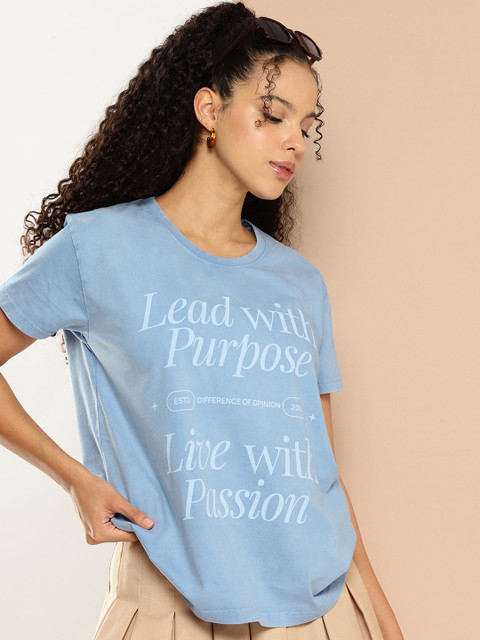 Difference of Opinion Typography Printed Drop-Shoulder Sleeves Pure Cotton T-shirt