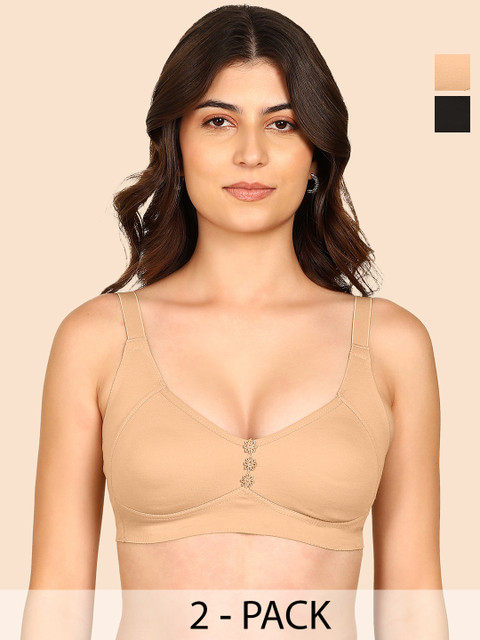 Komli Pack Of 2 Bonded Breathable Cotton Plus Size M-Frame Minimiser Non-Padded Bra