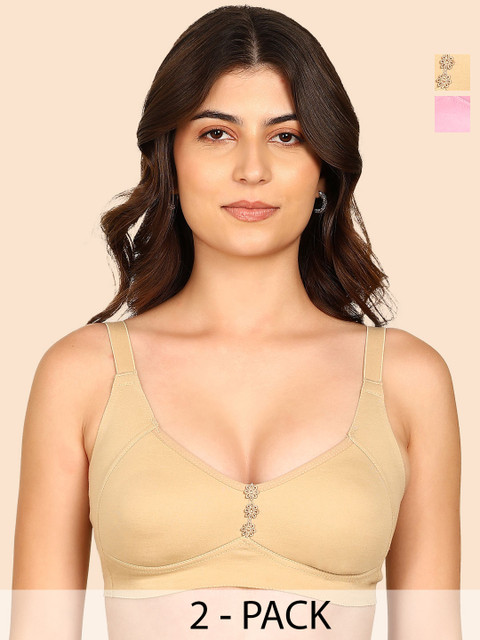 Komli Pack Of 2 Bonded Breathable Cotton Plus Size M-Frame Minimiser Non-Padded Bra