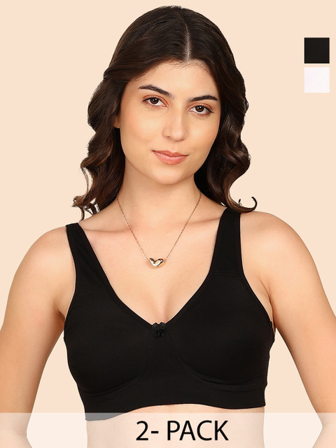Komli Pack Of 2 Bonded Breathable Cotton Plus Size Full Coverage Non-Padded Bra