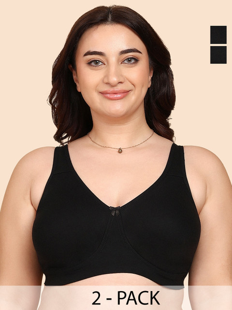 KOMLI Pack of 2 Bonded Breathable Cotton Plus Size Full Coverage Non-Padded Bra
