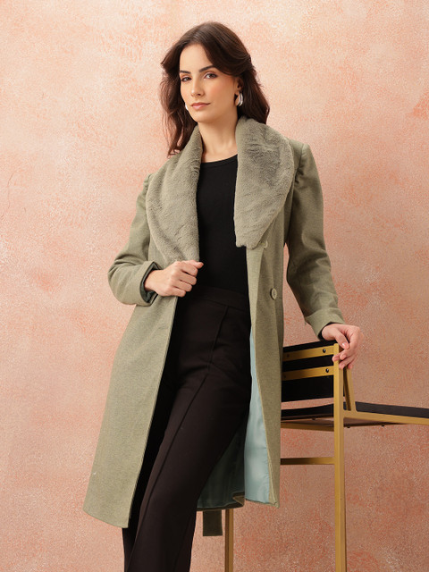 all about you Lapel Collar Overcoat with Detachable Faux Fur Detail